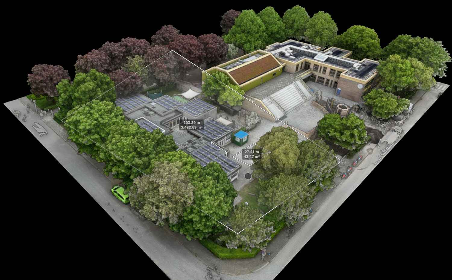 3D-mapping van een terrein met afstands- en oppervlaktemetingen uit drone-fotogrammetrie